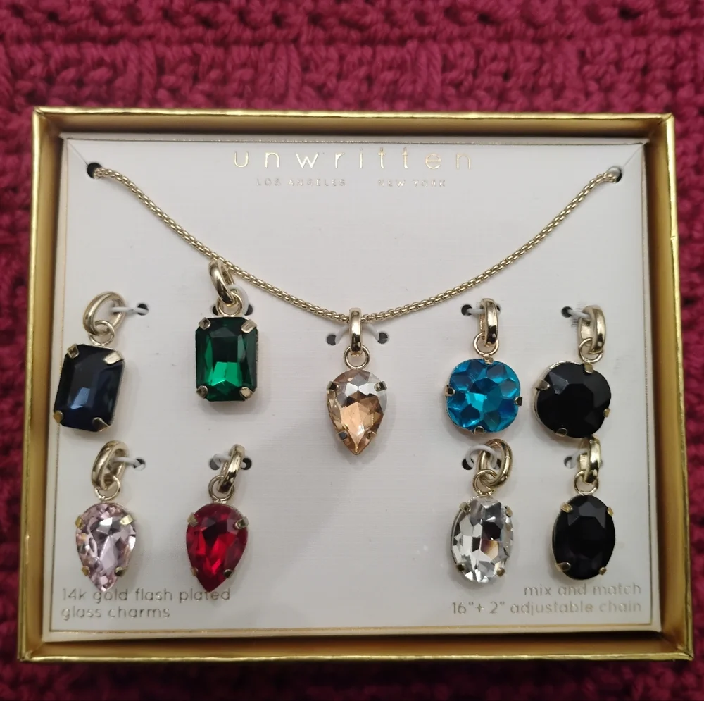 Unwritten Necklace Multi-Color Glass Mix and Match Pendant Necklace Set NWT